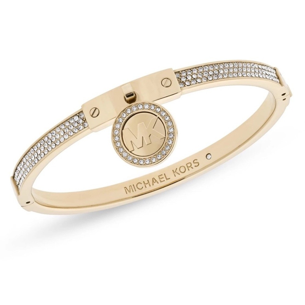 Michael‎ Kors Stainless Steel and Pavé Crystal MK Logo Bangle Bracelet for Wo...